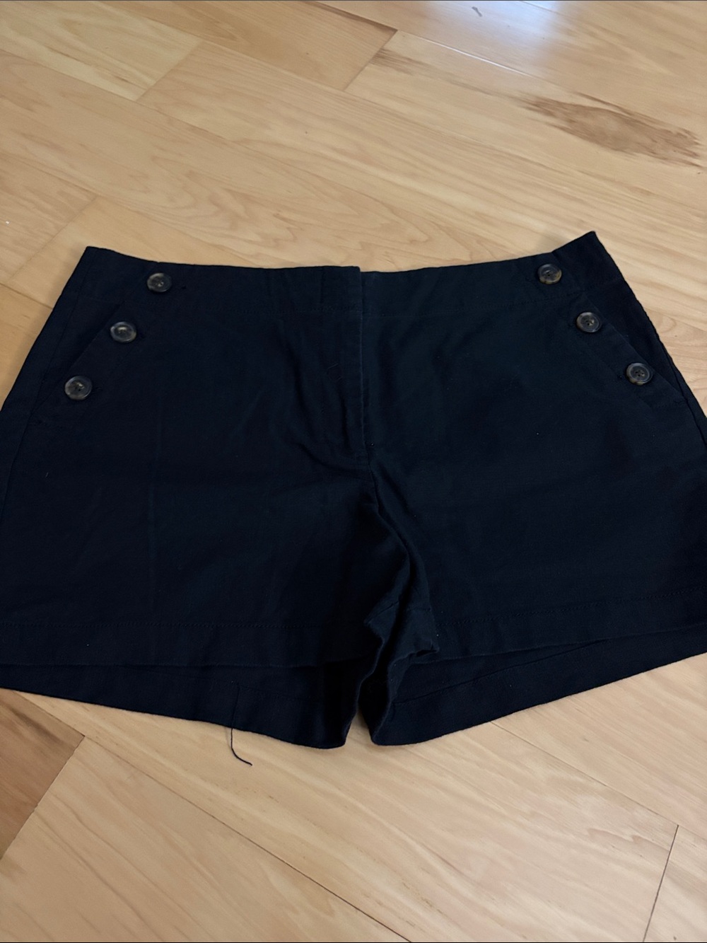 LOFT Black Shorts with button details, front pockets